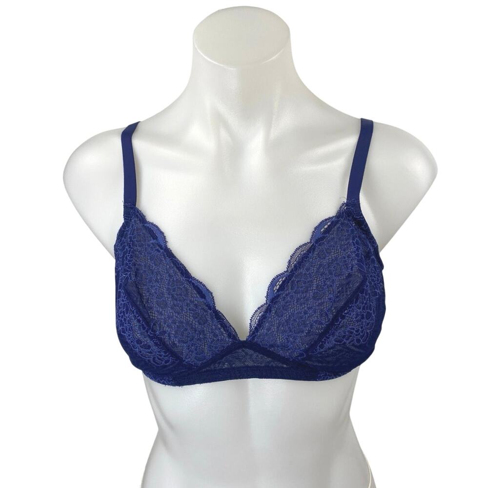 Madewell Women's Navy Blue Sleeveless Adjustable Floral Lace Bra Top Size L